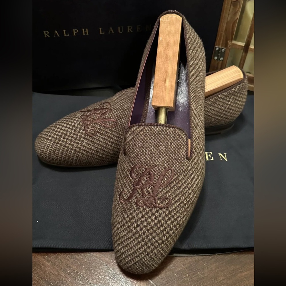 Ralph Lauren Purple Label Size 9.5 Glen Plaid Wool Slippers Shoes Made in Italy